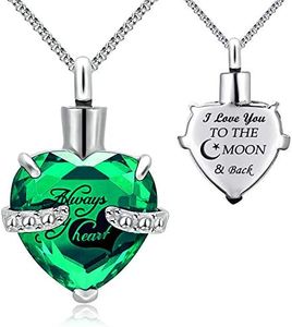 Urn Necklace for Ashes Always in My Heart I Love You to the Moon and Back Birthstone Cremation Keepsake Pendant Necklaces, Crystal, Crystal