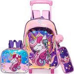 Meetbelify Bowknot Rolling Backpack for Gilrs Backpacks with Wheels Kids Wheeled Suitcase Luggage, Tpu Unicorn, 16.5(L) x 11.8(W) x 7.8(H) inches, Backpack