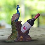 ANITRAD COLLECTIONS Resin Wine Holder Antique Peacock Statue Wine Bottle Holder Display Stand for Home Bar Decoration Kitchen Tabletop Rack Showpiece Rack (25L X 15W X 33H cm) (Blue, Brown & Green)