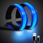 2 Pack USB Rechargeable LED Armbands,LED Reflective Arm Bands for Night Walking,360° Reflective LED Bracelets,Armband Reflector for Running (Blue)