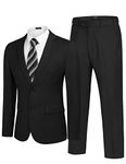 COOFANDY Men's 2 Piece Suits Classic Fit 2 Button Dress Suits Tuxedo Jacket Blazer for Wedding Business Dinner Prom, Black One, Medium