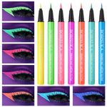 BOBISUKA UV Shimmer Glow Liquid Eyeliner Set, 7 Colors Glitter Neon Colored Eyeliners Pen, Colorful Waterproof Pigmented Graphic Liners, Metallic Eye Makeup Kit for Rave Accessories Party