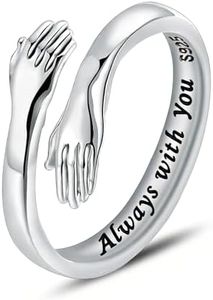 LOVECOM S925 Sterling Silver Hug Rings for Women Teen Girls Adjustable Hands Open Heaven Hope Ring Promise Rings Jewelry Birthday Mothers Day Gifts for Her Mom Wife Daughters Grandma Best Friend (Always with You, US Size 8)