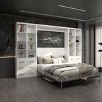 WinJoy Queen Size Murphy Wall Bed with Desk and 4 Cabinets | Space-Saving Foldable Bed for Studio, Study, Office and Guest Room， White