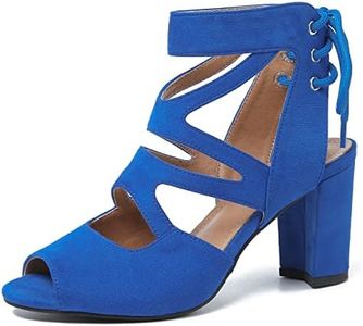 fereshte Womens Gladiator Sandals Strappy Lace Up Hollow Out Chunky High Heels, Royal Blue, 9