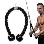 Taeku Tricep Rope, Exercise Cable Machine Attachment Heavy Duty Long Handle Nylon Rope with hook Solid Rubber Ends for Gym Home (Black 36'')