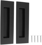 QOPAHI Recessed Door Handles Matt Black Sliding Door Handles, 150mm Pocket Door Handles 304 Stainless Steel Flush Handle Hardware Finger Pulls for Cabinet Closet Barn Garage Door(2 Pack)