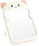 TBWHL Cute Desk Mirror Cartoon Cat Mirror for Desk, Desktop Mirror with Stand for Girls, Kids, Hanging Mirror for Bedroom, Bathroom (White Cat)