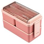 Lychico Lunch Box, 1400ml Bento Box with Spoon Fork, Stackable 2 Layer 3 Compartments Leak Proof Japanese Lunch Box, Meal Prep Container Box for Adults Kids Students Office Microwave Dishwasher Safe