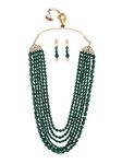 ZAVERI PEARLS Green Multi Layers Beaded Long Necklace & Earring Set For Women-ZPFK13749