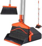 Wlich Broom and Dustpan Set with 52-in Long Handle, Broom with Dust Pan Combo Standing Dust Pan and Broom Set for Home Office Kicthen Hall Floor Cleaning, Indoor&Outdoor Sweeping（Gray&Orange）