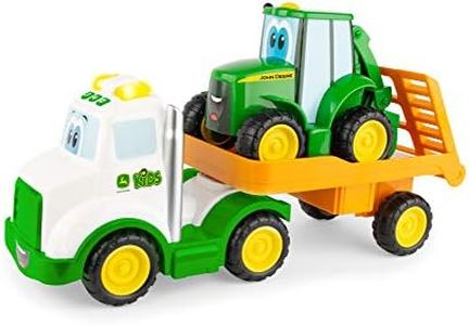 JOHN DEERE Lights & Sounds Farmin' Friends Hauling Set - Includes Toy Truck and Backhoe Tractor Toy Toys - Toddler Toys Ages 18 Months and Up