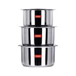 Sumeet Stainless Steel Big & Large Size S.S. Induction Bottom Container/Tope/Cookware With Lid Set Of 3 Pc. No. 16 (4 Ltrsize 17 (5 No.18 (6 Ltrglossy Finish, 6 Liter, Silver)