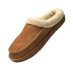 WOTTE Mens Moccasin Slippers Faux Leather Fleece Memory Foam Slip On House Shoes for Indoor and Outdoor (Brown,Size 11-12)