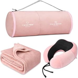urnexttour Neck Pillow and Blanket Set Travel Pillows Travel Essentials for Airplane Sleeping Car Memory Foam Pink