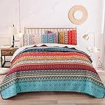 WONGS BEDDING Bohemian Bedspread King Boho Striped Pattern Printed Quilted Bedspread Coverlet for All Season,Soft Microfiber Quilt King Size 240X260cm