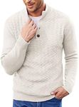 COOFANDY Men Cable Knit Sweaters Mock Neck Pullover Sweater Thermal Sweatershirt White