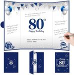 Eiurteao Large 80th Birthday Guest Book Card with Envelope Decorations for Men, Blue Silver Happy 80 Birthday Signature Book Jumbo Card Party Supplies, Giant Sweet Eighty Bday Greeting Card Decor