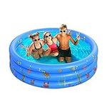 Paddling Pools for Kids, 51in Inflatable Baby Swimming Pool, 3 Ring Paddling Pool with Inflatable Safety Bubble Floor, Small Paddling Swimming Pools for Toddlers Gardens Backyard, Blue/130cm