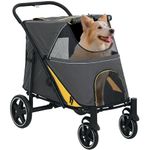 PawHut Dog Stroller, Foldable Pet Pram Dog Pushchair Buggy with Adjustable Canopy for Medium and Large Breeds, Dark Grey