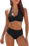 AI'MAGE Women's High Waisted Bikini Sets Tummy Control Swimsuits 2024 Two Piece Bathing Suits Color Block HalterSwim Suits, Black, S