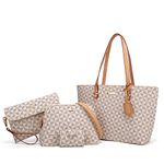 Women Fashion Synthetic Leather Handbags Tote Bag Shoulder Bag Top Handle Satchel Purse Set 4pcs, Beige-lattice-a, Large