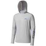 BASSDASH UPF 50+ Men’s UV Sun Protection Long Sleeve Performance Fishing Hoodie Hooded Shirts (Cool Grey/Vivid Blue Logo, XX-Large)