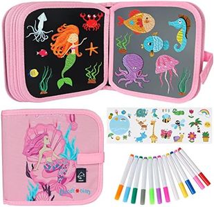 Qrytoi Erasable Book Doodle Set for Kids,Magic Drawing Book for Kids,Reusable Drawing Book 12 Watercolor Pens 14 Page Drawing,Road Trip Car Game Writing Painting Set for Boys and Girls (Mermaid)