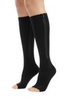 Cetaplast Copper Magnetic Zipper Compression Socks for Men & Women – Open-Toe Knee-High Graduated Support for Edema, DVT, Varicose Veins, Swelling, Pain Relief & Travel Black - S/M