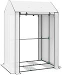 Outsunny Mini Greenhouse with 4 Wire Shelves Portable Garden Grow House Upgraded Tomato Greenhouse for Plants with Roll Up Door and Vents, 100 x 80 x 150cm, White