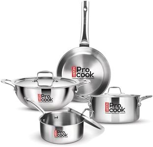 Milton Pro Cook Triply Stainless Steel 7 Pcs Cookware Set, Kadai with Lid (20cm/2.1L), Casserole with Lid (20cm/3L), Fry Pan (20cm/1.1L), Saucepan & Lids (16cm/1.4L), Induction & Gas Compatible