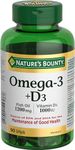 Nature's Bounty Omega 3 Fish Oil 1200mg plus Vitamin D3 1000IU Pills, Supplement, Helps in the Development and Maintenance of Bones, 90 Softgels