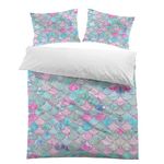 MUSOLEI Mermaid Bedding Set Girls Single Double Colorful 3D Mermaid Tail Blue Duvet Cover Sets Pink Lovely Quilt Cover Soft with Pillwocase (Mermaid Scales, Double)