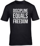 Hippowarehouse Discipline Equals Freedom unisex short sleeve t-shirt (Specific size guide in description) Black