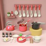 VACANON Kitchen Pretend Toy, 32Pcs Kids Kitchen Role Play Accessories Cookware Cooking Utensils Pots and Pan Toys Kit, Great Gifts for Children Boys Girls 3 4 5 6 Years Old