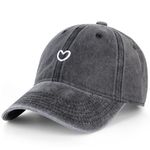 Womens Baseball Cap Vintage Washed Cotton Love Heart Embroidered Adjustable Summer Hat