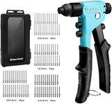 DURATECH 4-in-1 Rivet Gun, Pop Rivet Tool Kit with 100 Rivets - 3/32", 1/8", 5/32", 3/16", Heavy Duty Hand Riveter with 4 Interchangeable Nosepieces for Metal, Plastic, Leather