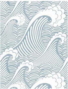 Blooming Wall PS030 Peel&Stick Handpainting Seamless Blue White Waves Spray Self-Adhesive Prepasted Wallpaper Wall Mural