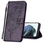 LEMAXELERS Compatible with iPod Touch 7 Case Premium Leather Phone Case Embossing Flip Wallet with Cards Slot Cash Pockets Protective Case Cover for iPod Touch 5 / Touch 6. Butterfly Purple YB