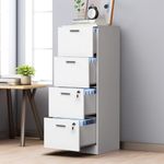 YITAHOME 4 Drawer Office Chest File Cabinets with Lock, 15.86" Deep Vertical Filing Cabinet for Letter A4-Sized Files, Easy Assemble, Storage Drawers Pedestal Cabinet for Home Office, White