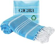 Cacala 100% Turkish Cotton Kitchen Tea Towels, Highly Absorbent Luxury Soft Quick Drying Dish Towel with Hanging Loop for Gym, Yoga, Bath, Sports, Cleaning and Kitchen (23 x 36), Sea Blue