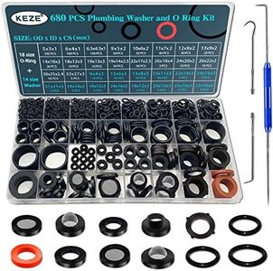KEZE 680 PCS Rubber Washer Assortment Kit 14 Size Water Hose Washers and 18 Size Nitrile O Ring Washers Set for Outside Faucet Spigot Garden Hose Pressure Washer Plumbing Repair OD 5-33MM