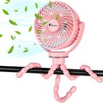 Octopus Desk Fan, Pram Fan with 3 Speed & Lights, 5000mAh Rechargeable USB Fan, 360° Rotated Versatile Mini Fan for Baby Stroller Office Camping Car Seat Traveling Outdoor Cycling(Pink)