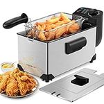 Aigostar Deep Fryer 2200W, 3L, 304 Food Grade Stainless Steel, Temperature Control, Removable Oil Basket, Silver - Agni 30RGS