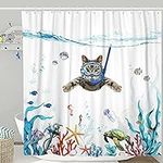 Fowocu Funny Cat Shower Curtain Set