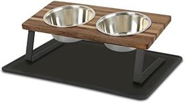 Aivituvin Elevated cat Bowls, 15°Tilted Raised Cat Food Bowl, Walnut Wood Water Stand Feeder Set for Cats and Puppy, Cat Bowl Stand with Anti Slip Mat(Small)