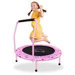 38” Trampoline for Kids Folding Mini Toddler Trampoline with Handle Safety Protective Pad Cover Jumping Mat Indoor/Outdoor Round Bounce Jumper Best Gift Shark Pattern (Purple)