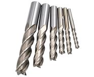 Wokesi Pack of 6Pcs,1/4 3/8 5/16 5/8 1/2 3/4 Blade Diameter,High Speed Steel,Extra Long,Square Nose End Mill Cutter CNC Router Bits (1/4+3/8+5/16+5/8+1/2+3/4 Extra Long 4Flute)