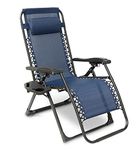 Sun Lounger Garden Chairs with Cup and Phone Holders, Zero Gravity Reclining Beach Sun Lounger, Heavy Duty Outdoor Deck Folding Chair (1, Navy Blue)