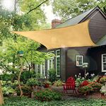 Patio Sun Shade Sail Canopy, 10' x 14' Rectangle Shade Cloth Outdoor Cover - UV Block Sunshade Fabric Awning Shelter for Pergola Backyard Garden Carport (Sand)